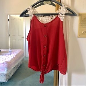 Red Crochet Tie Top
